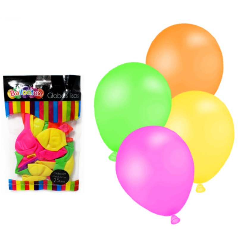 GLOBO FLUOR R9 COLORES SURTIDOS 25U - 22CM