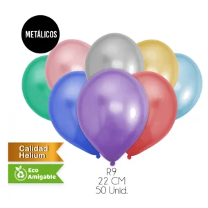 GLOBO METÁLICO R9 COLORES SURTIDOS 50U - 22CM
