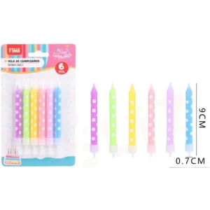 VELA CUMPLEAÑOS COLORES PASTEL CON PUNTOS SET 6U FELIZ GROUP