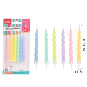 VELA CUMPLEAÑOS ESPIRAL PASTEL SET 6U FELIZ GROUP