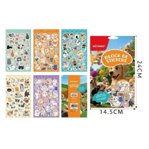 BLOCK DE STIKERS PERROS Y GATOS 14,5X24CM MOTARRO